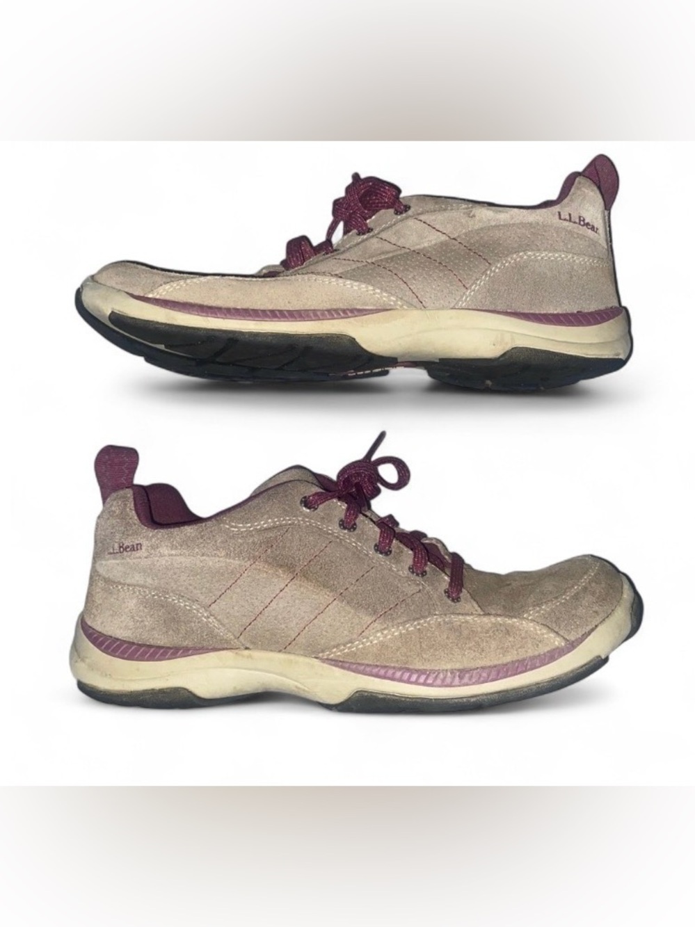 L.L.Bean Women’s Size 8 Suede Trail Walking Shoes – Taupe/Burgundy/Pre Loved 💕